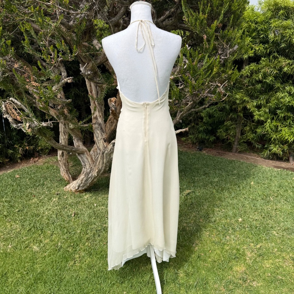 Hartnell Silk Cream Halter Maxi Ruffle Tiered Handkerchief Hem Cream White - Picture 2 of 7